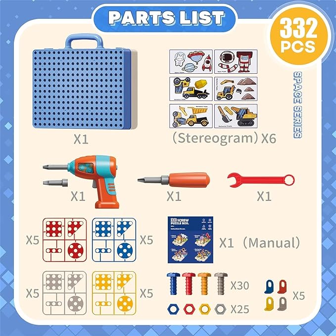 3D Screw Puzzle Box - Drill Screw Tool Set for Kid's